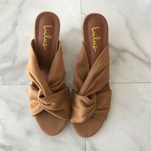 Lulus Wedge Tan Suede Knotted Cork Sandals